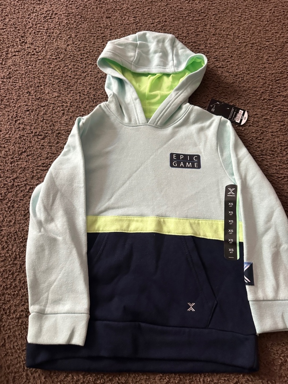 Xersion Kids Hoodie Light Mint, Neon Yellow & Navy